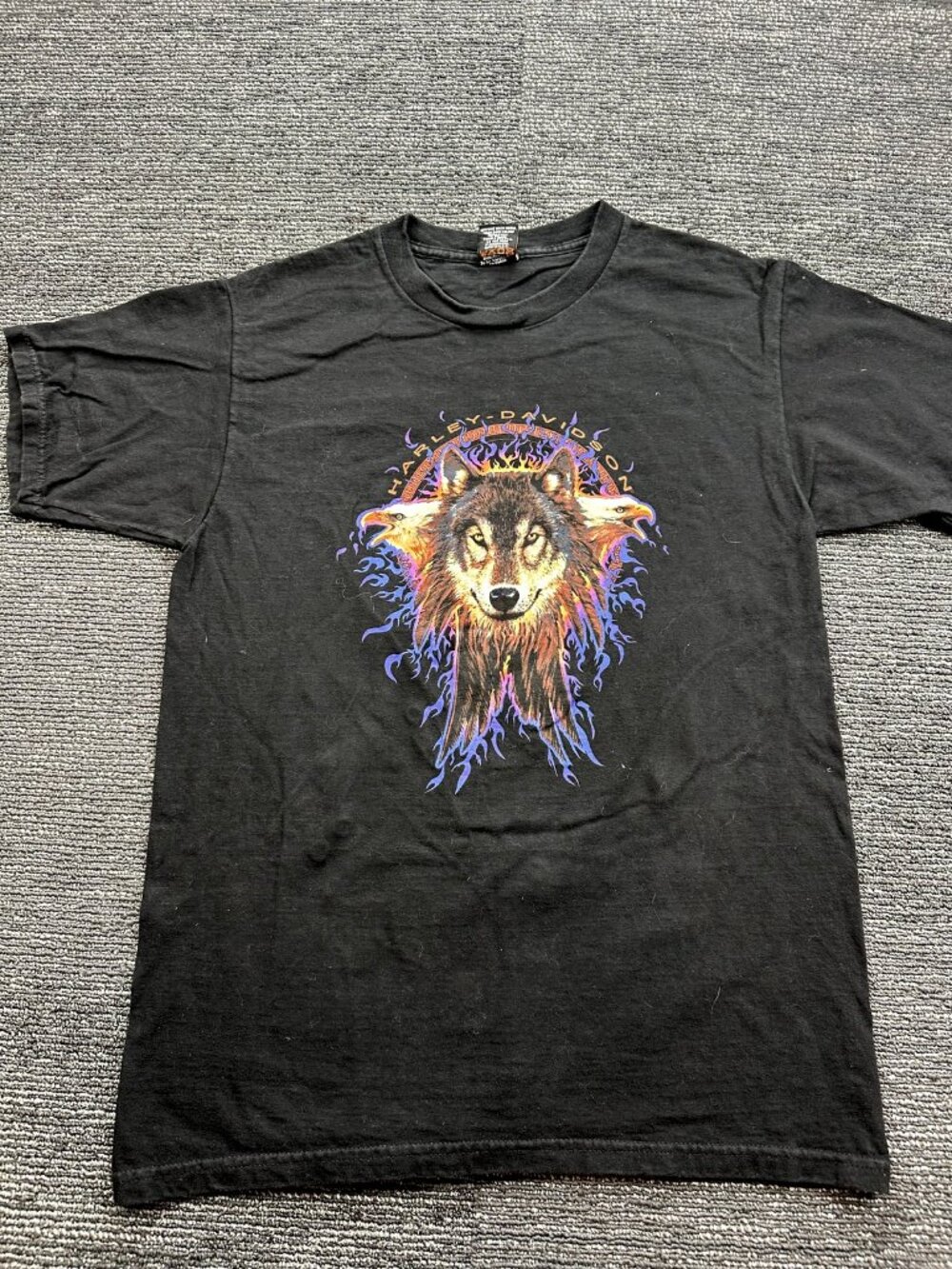Harley Davidson Wolf Eagle Graphic T-Shirt Mens L Black Winona Minnesota